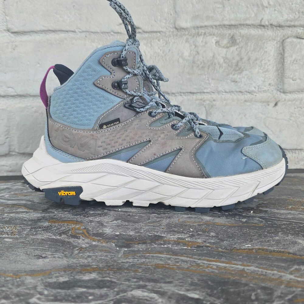 HOKA ONE ONE Anacapa Mid GTX Waterproof Hiking Boots Blue Grey Women's 6.5B